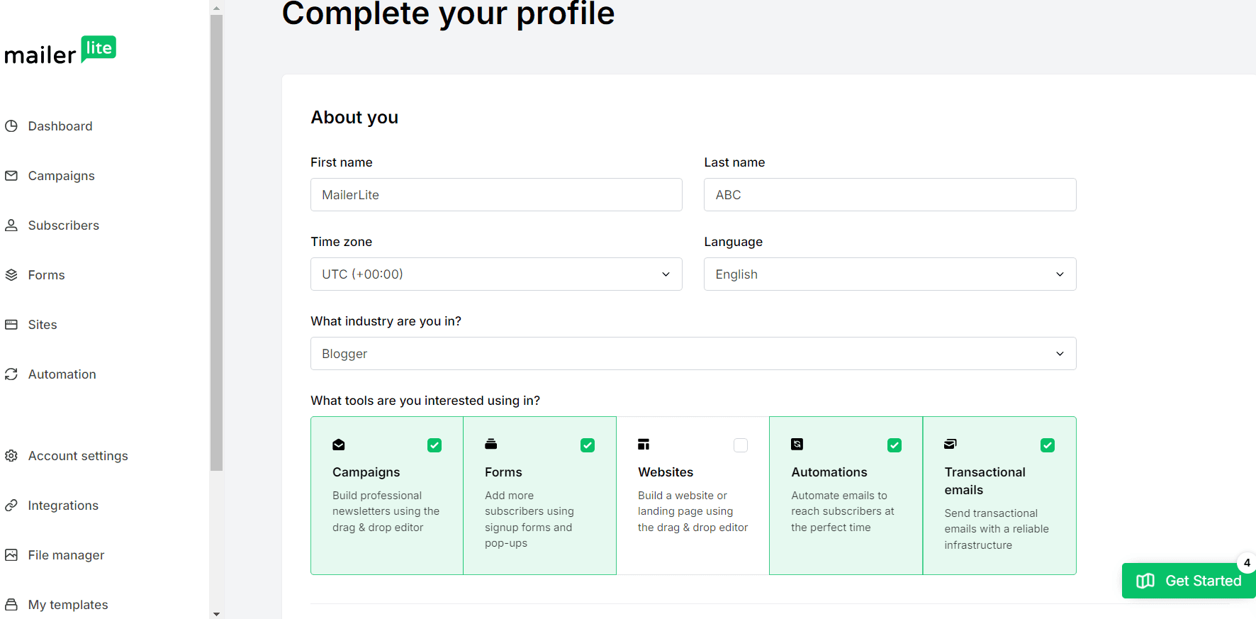 MailerLite Profile Answers