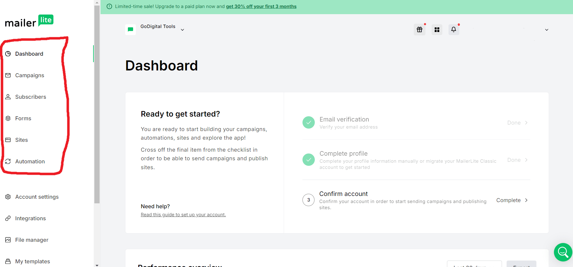 Dashboard MailerLite