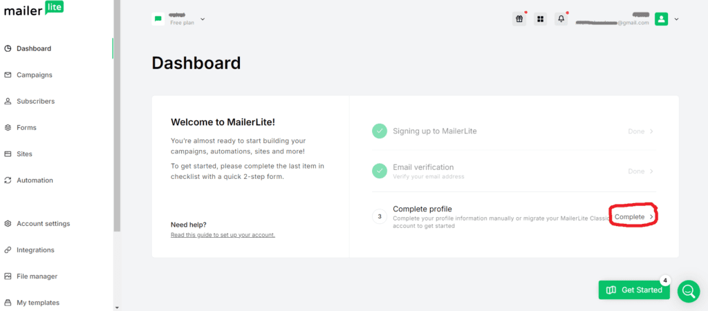 MailerLite Profile Completion